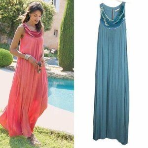 BLUE *Rare* Soft Surroundings Barbados Maxi Dress Womens Sleeveless Knit Size S